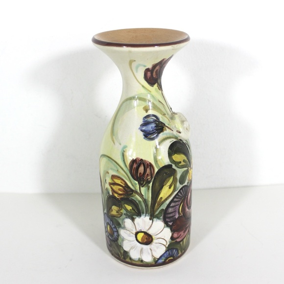 Vintage Italian Ceramic Vase or Carafe, Signed S.C. Castelli Hand Painted Floral - Picture 7 of 8
